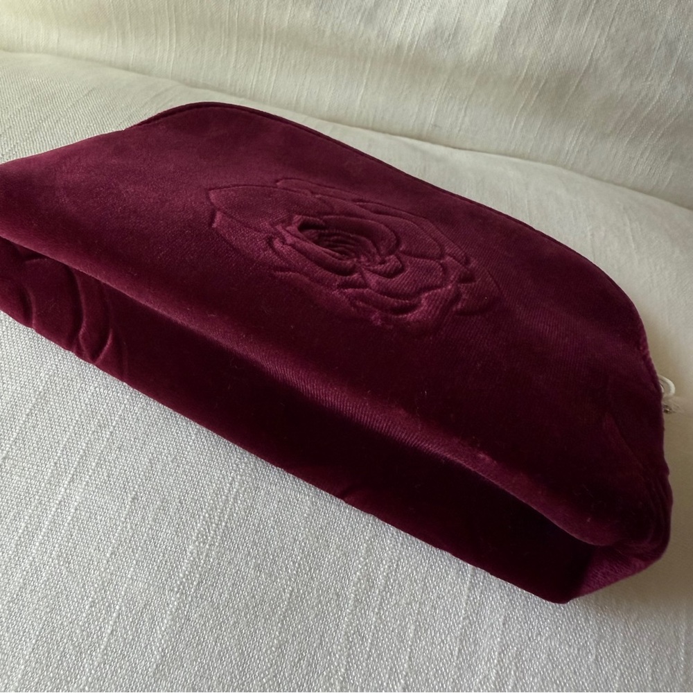 Sisley Burgundy Velvet Floral Clutch | Make Up Bag - Picture 8 of 10